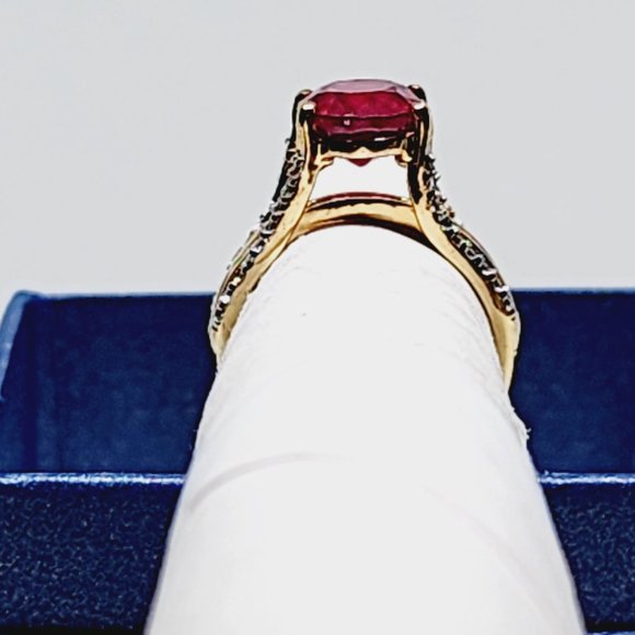 Ruby & White Topaz bridge ring in 14K Yellow Gold over 925 SS4.75 cts sz 5 - Picture 6 of 6